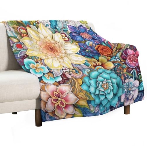 Boho Mandala Flower Blanket,Colorful Abstract Hippie Indian Watercolor Natural Floral Plant Print Blanket for Couch Sofa Bed Decorative Gifts 30x40 - color: Blanket-12, size: 30"x40"