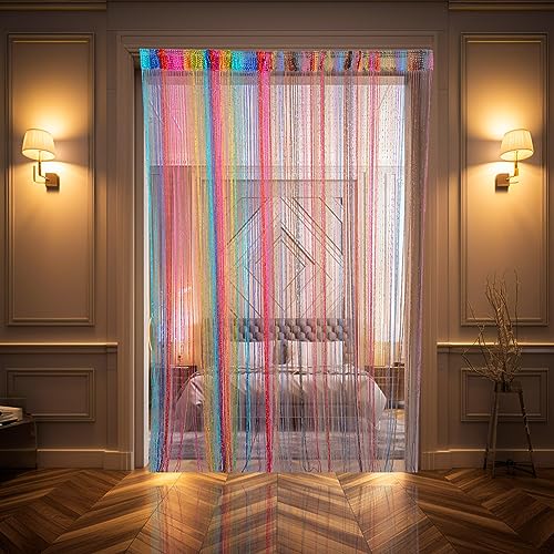 Hysenm 2 Pack 39 x 79 Inch Beaded Curtain String Door Curtains, Hippie Room Decor Curtains for Doorway, Closet Divider Privacy Decor, Boho Home Decoration Bedroom, Party, 18 Colors - color: 18 Colors