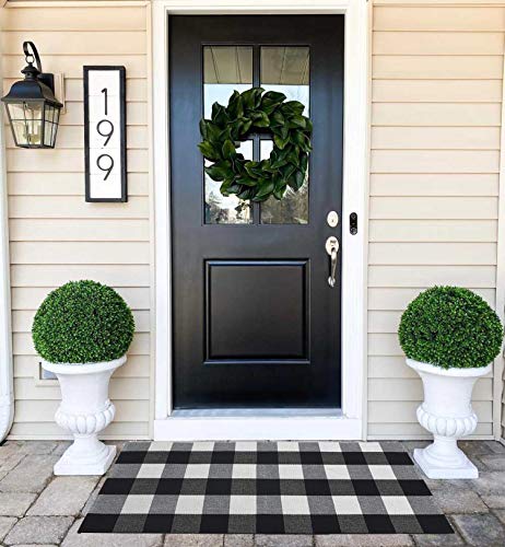 Winwinplus Buffalo Check Rug Cotton Washable Christmas Doormat Unique for Bedroom/Living Room/Kitchen, 23.6 inch x 51.1 inch, Outdoor Plaid Rug, Black and White - color: Black and White Plaid, size: 23.6'' x 51.1''
