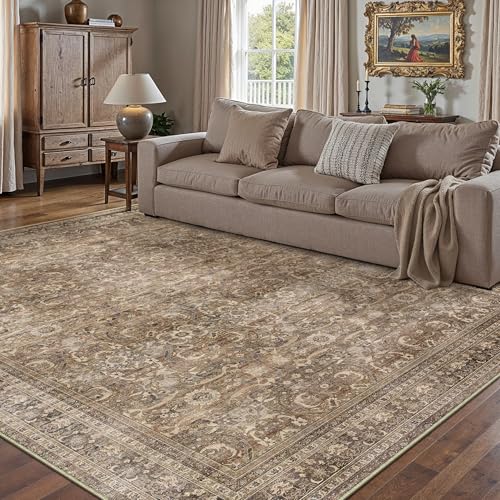 HUGEAR Area Rug 5x7 Vintage Brown Machine Washable Living Room Rugs Distressed Retro Floral Vacuumable Low Pile Carpet Bedroom Office Dining Room Laundry Room Non Slip Soft Lightweight - color: Retro | Brown, size: 5' x 7' (Rectangular)