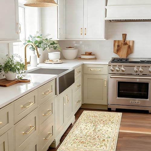 Entryway Rug 2x3 Washable, Non-Slip Small Area Rug, Boho Floral Botanical Low Pile Carpet for Front Door, Bathroom, Kitchen, Beige - color: Beige, size: 3' x 2' (Rectangular)
