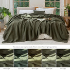 MooMee Muslin Blanket - 100% Cotton 4-Layer Gauze Throw Blanket with All-Around Fringe, Soft Breathable Lightweight Cooling Summer Blankets for Bed Couch (Olive Green,Twin XL 66" x 90") - color: Olive Green, size: Twin XL
