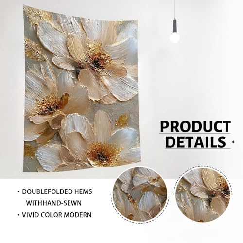 Elegant Beige Floral Tapestry, Textured Wall Hanging for Living Room, Bedroom, Bohemian Decor, Perfect for Home and Dorm 30x40 Inch - size: 30x40 Inch
