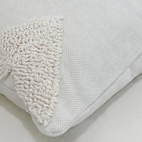 Snugtown 18 x 18 Inches Pack of 2 Woven Tufted Boho Throw Pillow Cover, Cream Modern Decorative Geometric Cushion with, Farmhouse Tribal Pillowcase for Couch Sofa Bedroom Living Room, Off White