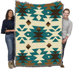 Pure Country Weavers Desert Diamonds Teal - Western Tapestry Throw Blanket Woven from Cotton - Made in The USA (72x54) - color: Desert Diamonds Teal