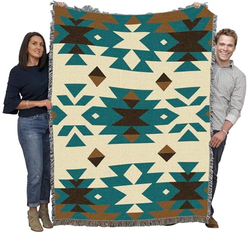 Pure Country Weavers Desert Diamonds Teal - Western Tapestry Throw Blanket Woven from Cotton - Made in The USA (72x54) - color: Desert Diamonds Teal