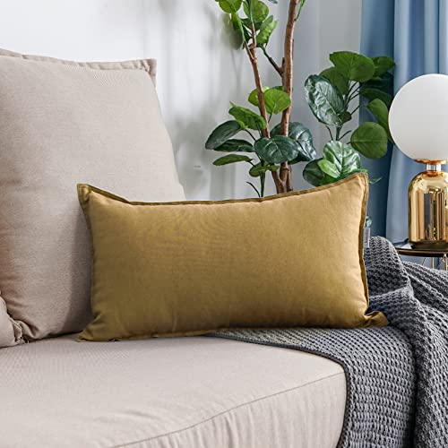 Jeanerlor Cotton Linen Decorative 12"x20" Lumbar Throw Pillow Case Cushion Cover with Twin Needles Stitch on Edge,for Wedding/Party/Gift/Car (30 x 50cm), Earth Yellow - color: Earth Yellow, size: 20" x 12" (Pack of 1)