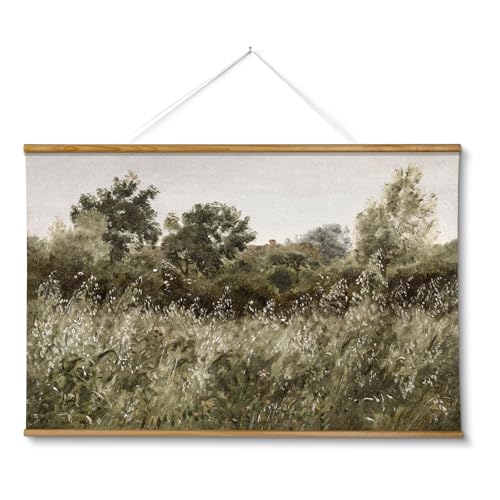 ARPEOTCY Extra Large Vintage Framed Wall Art, 36x54 Inch Farmhouse Retro Meadow Landscape Hanging Framed Canvas Wall Art, Large Rustic Home Decor for Living Room Office Bedroom Above of Bed - color: Tall Grass