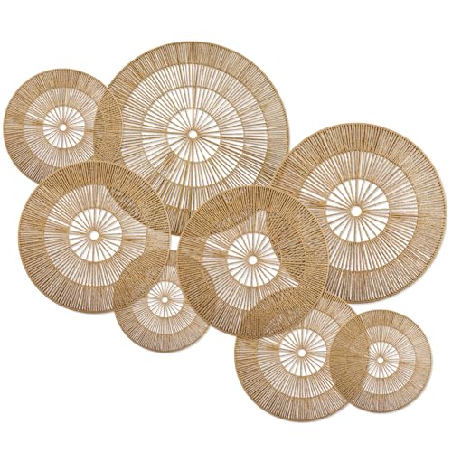 YIYA Set of 8 Boho Wall Decoration Jute Wall Decor Baskets Round Hand Woven Wicker Rattan Wall Art for Living Room Farmhouse Bedroom Nursery
