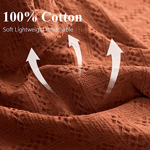 Simple&Opulence 100% Cotton Throw Blanket for Bed, Couch, Boho Luxury Geometric Woven Blanket with Tassels Soft Lightweight Cozy Breathable, Vintage Farmhouse Decoration for All-Season(Rust Orange) - color: Rust Orange