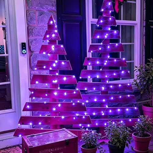 QITONG Solar Fairy Lights Outdoor Waterproof, 2 Pack Each 66ft 200 LED Purple Christmas String Lights, Silver Wire Twinkle Mini Lights with 8 Modes - color: Purple