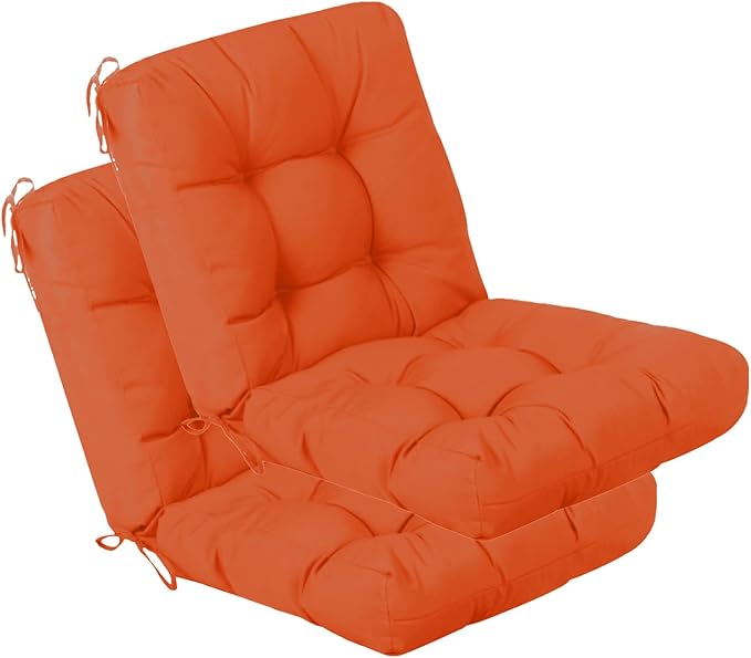 QILLOWAY Outdoor Seat/Back Chair Cushion Tufted Pillow, Spring/Summer Seasonal Replacement Cushions - Set of 2 (Orange)