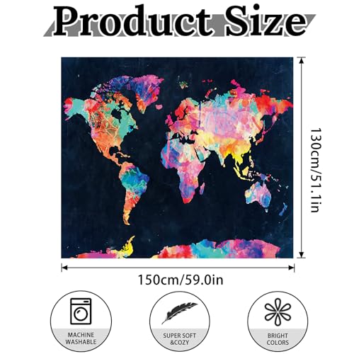 World Map Watercolor Tapestry Wall Hanging for Bedroom Living Room Travel Decor - color: World Map, size: 59.1"L x 51.2"W