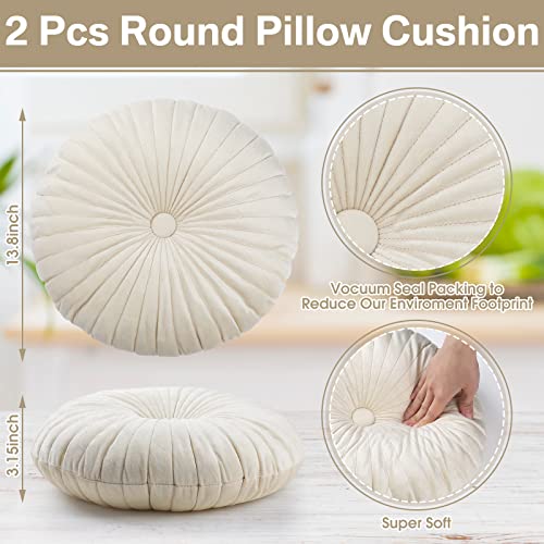 Namalu 2 Pcs Round Throw Pillow 13.8 Inch Decorative Round Velvet Floor Pillows Pumpkin Throw Pillows with Center Button for Thanksgiving Home Decor Living Room Sofa Couch Bed Chair (Cream) - color: Cream