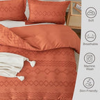 EMME Duvet Cover Set Microfiber, Tufted King Duvet Cover Set, Boho Bedding Sets for All Seasons, 3 Pieces Embroidery Chic Duvet Cover Full, 1 Duvet Cover + 2 Pillowcases (Pumpkin, King) - color: 23 - Pumpkin, size: King(104"×90")