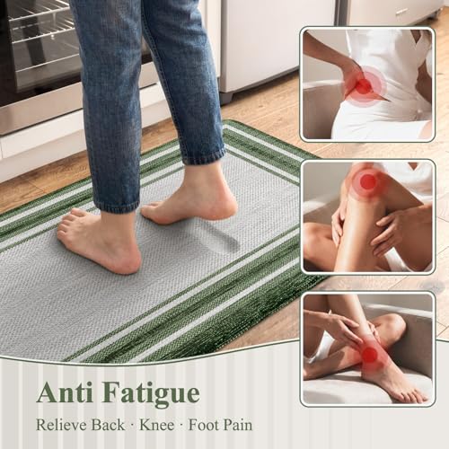 KIMODE Kitchen Mats Cushioned Anti Fatigue, Farmhouse Kitchen Rugs Sets of 2, Non Slip Kitchen Mats for Floor, Comfort Dark Green Kitchen Floor Mats for Home Decor Sink Laundry Desk 17"x47"+17"x29" - color: Dark Green, size: 17.3" x 47 "+ 17.3" x 29 "--0.