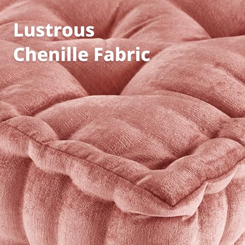 Intelligent Design Floor Pillow - Shredded Foam Filled Meditation & Yoga Cushion, Chenille Tufted, Handsewn Scalloped Edge, Oeko-TEX Certified, Azza, 20" x 20" x 5" Dusty Peach - color: Dusty Peach