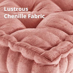 Intelligent Design Floor Pillow - Shredded Foam Filled Meditation & Yoga Cushion, Chenille Tufted, Handsewn Scalloped Edge, Oeko-TEX Certified, Azza, 20" x 20" x 5" Dusty Peach - color: Dusty Peach