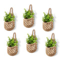 6 PCS Small Hanging Planters for Indoor Plants, Handmade Plant Hanger for 3.9" Pot, Woven Hanging Wall Plant Holder Basket for Succulents, Air Plants and Herbs, Boho Home Garden Decor