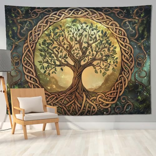 keowhsf Tree of Life Tapestry – Fantasy Forest Nature Landscape Wall Art with Mystic Green Aesthetic, Large Wall Hanging for Bedroom, Living Room, Home Decor - color: TreeofLife, size: 48"L x 36"W