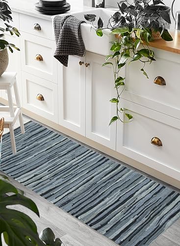 Cotton Hand Woven Chindi Runner Rug 2x6 Feet - Charcoal, Farmhouse Stripe Soft Area Floor Runners Ideal for Hallways, Kitchen, Nursery | Grey Decorative Reversible Indoor Space Mat for Bedroom - color: Charcoal, size: 2' x 6' (Runner)