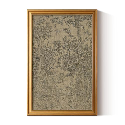 HUARCEY Gold Framed Canvas Wall Art, Antique Sketch Landscape Pictures Vintage Decor, Bedroom Kitchen Shelf Decor, Dark Moody Retro Country Farmhouse Canvas Paintings, 16x24inch - color: Landscape Sketch, size: 24"L x 16"W