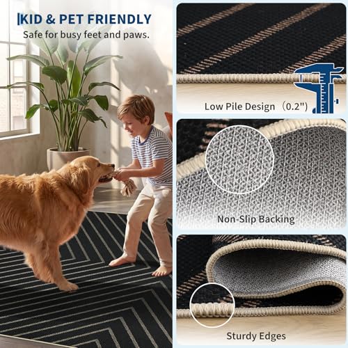 Garvee Striped Easy Jute Outdoor Patio Rug, 3x5 Washable Rugs for Entryway Porch, Non Slip Farmhouse Neutral Non Shedding Indoor Outdoor Carpet for Entry Kitchen Guestroom Deck Foyer 3'x5' Black - color: Striped|black, size: 3' x 5' (Rectangular)