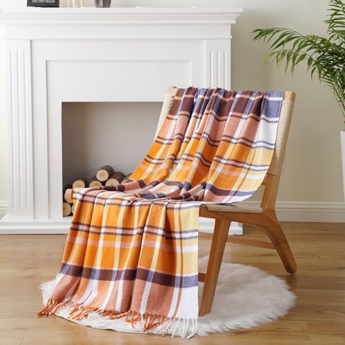 BATTILO HOME Fall Plaid Throw Blanket for Couch Bed, Decorative Orange Fall Blankets, Buffalo Checkered Plaid Blankets and Throws Farmhouse Style for Home Fall Decor 50"x60" - color: Harvest Rust Plaid