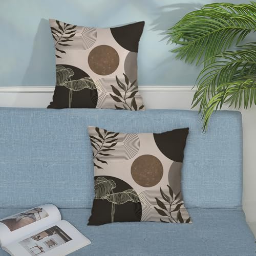 Boho Pillow Covers 18x18 Inch Set of 2 Mid Century Brown Taupe Beige Throw Pillow Covers Outdoor Decor Modern Abstract Tropical Leaf Pillowcase Farmhouse Decorative Cushion Cover For Sofa Couch - color: Boho-brown-a, size: 18" x 18" (Pack of 2)