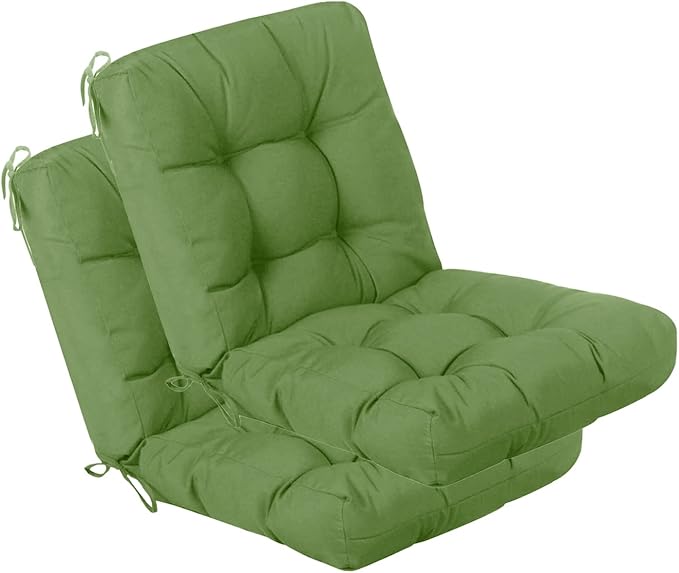 QILLOWAY Outdoor Seat/Back Chair Cushion Tufted Pillow, Spring/Summer Seasonal Replacement Cushions - Set of 2 (Dark Green)
