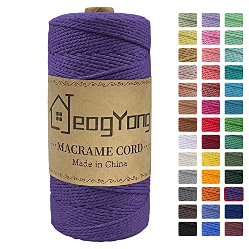 JeogYong Macrame Cord 2mm x 218 Yards, 3-Strand Twisted Natural Cotton Rope, Cotton String Coloured Craft Cord for Plant Hanger Wall Hanging Knitting Crafts, Dark Purple Color - color: Dark Purple