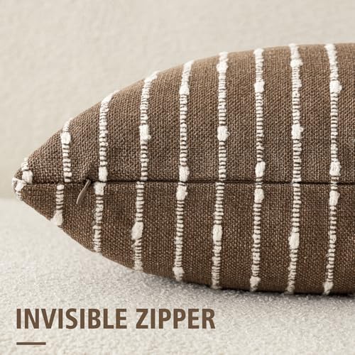 Foindtower Pack of 2 Decorative Jacquard Boucle Throw Pillow Covers Accent Textured Striped Pillowcases Soft Boho Modern Cushion for Couch Sofa Bedroom Living Room Home Decor 20x20 Inch Brown - color: Brown, size: 20" x 20" (Pack of 2)