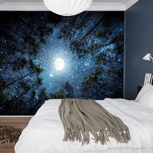 Extra Large Galaxy Forest Tapestry for Bedroom Ceiling 118" X 98", Big Space Night Starry Sky Blue Tapestry Aesthetic, Oversized Milky Way Moon Stars Backdrop Wall Hanging for Dorm Living Room Decor - color: Galaxy Forest Tapestry, size: 118"L x 98"W