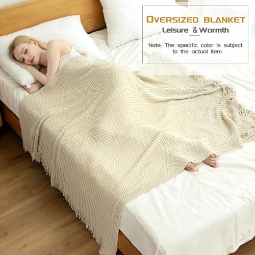 Blagic Knitted Throw Blanket for Couch,Soft Farmhouse Boho Fall Throw Blanket with Tassels,Home Decorative Lightweight, Beige Throws for Bed/Chair/Sofa, 50" W x 60" L - color: D-beige, size: 50 × 60 in