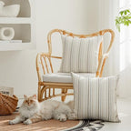 Set of 2 Multicolor Candlewick Striped Boho Throw Pillow Covers, Textured Cotton-Linen Woven Pillow Covers for Couch and Bed - 18"x18", Cream