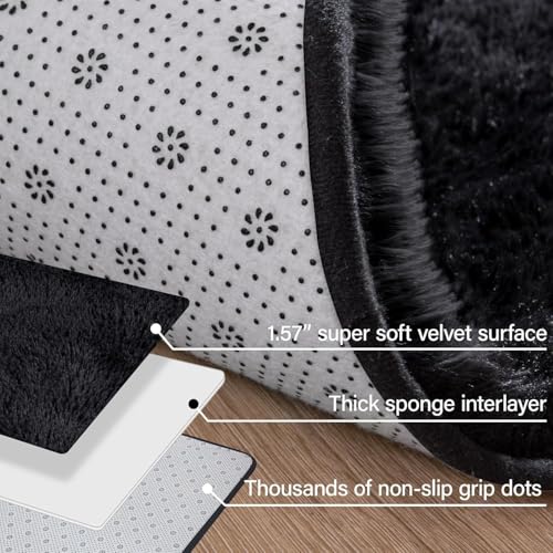 Merelax Fluffy Shaggy Small Area Rug, Black 2x4 Runner Rugs for Bedside Christmas Decor, Mini Fuzzy Plush Throw Rug, Soft Non-Slip Entryway Shag Catpet for Livingroom Holiday Home Aesthetic - color: Black, size: 2' x 4' (Rectangular)