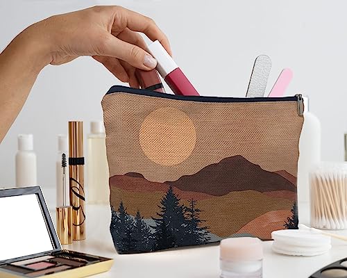 IWXYI Boho Mountain Sun forest Cosmetic Bag,Neutral Boho Mid-Century Sun Women's Makeup Make Up Bag Zipper Pouch Travel Toiletry Gifts For Women Teenage Girls Boho Lover - color: boho mountain