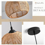3 Pack Wicker Pendant Light Natural Woven Pendant Light Boho Chandelier Light Fixture Dome Rustic Farmhouse Pendant Lights Rattan Light Fixture for Dining Room Kitchen Island (Bulb Incl.) - color: 8.7" Natural 3-Pack