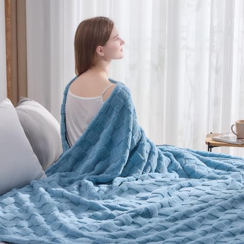 NEWCOSPLAY Super Soft King Blanket Blue Premium Silky Flannel Fleece 3D Checkered Lightweight Bed Blanket All Season Use (Blue Checkered, King(90"x110")) - color: Blue Checkered, size: King(90"x110")