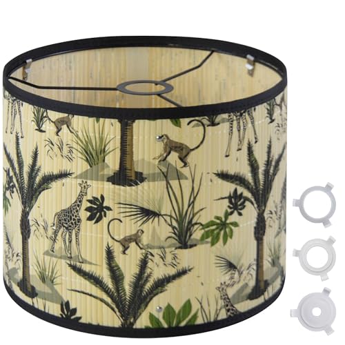 Bamboo Lamp Shade With Tropical Plants Chandelier Covers, Bohemian Farmhouse Drum Lamp Shade for Table Lamp Floor Lamp, Rustic Rattan Light Fixture for Bedroom Living Room (16x16x10 inch) - color: color5, size: 16*10