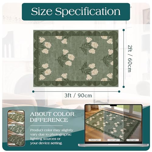 Front Door Mat Outside Entrance - 2x3 Floral Non-Slip Washable Doormat Indoor Outdoor Door Mat Spring Sage Green Floral Entry Rug Small Throw Rugs for Entryway Kitchen Front Porch Decor - color: Flower - Green, size: 2' x 3' (Rectangular)