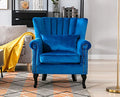 Kmax Blue Accent Chair Velvet Wingback Chair with Pillow Nail-Head Channel Tufted Oversized Club Chair for Living Room Bedroom Guest Room - color: Blue