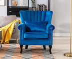 Kmax Blue Accent Chair Velvet Wingback Chair with Pillow Nail-Head Channel Tufted Oversized Club Chair for Living Room Bedroom Guest Room - color: Blue