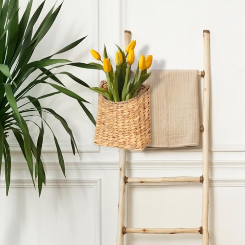 Woven Hanging Water Hyacinth Baskets, Hanging Wall Wicker Basket, Handmade Organizer Baskets, Hanging Flower Basket for Shelves, Walls, Doors, Balconies, Front of House, Garden, Farmhouse, Home. - color: Light Brown