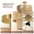 BoostArea 16.54” Boho 2-Tier Rattan Ceiling Light Fixture, Semi Flush Mount Woven Chandelier for Bedroom, Dining Room, Kitchen, Entryway, Living Room(Bulb not Included) - color: Brown
