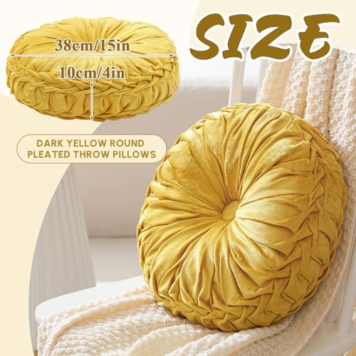 Drydiet 1 Pcs Round Throw Velvet Pillows Decorative Pleated Throw Pillows Diameter Accent Pumpkin Boho Chair Cushion for Couch Sofa Home Decoration (Golden Mustard,15'') - color: Golden Mustard, size: 15''