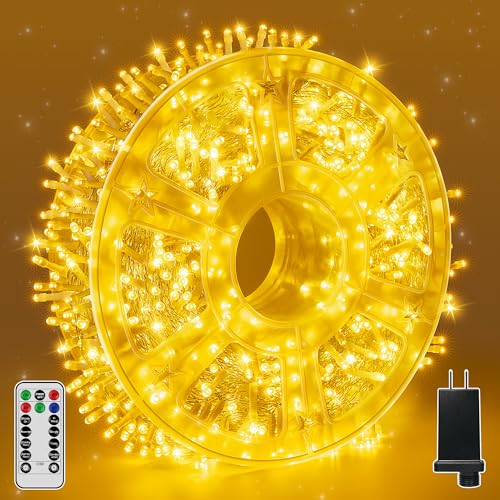 Guhope Christmas String Lights 600LED 98FT, Waterproof String Lights with Remote and Timer, 8 Modes Dimmable Christmas Lights for Indoor Outdoor Wedding Party Holiday Decorations (Warm White) - color: Warm White, size: 600 LED