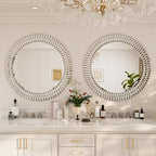 Kelly Miller 36" Large Round Jeweled Wall Mirror, Luxury Diamond Beveled Decorative Mirror for Bedroom Living Room Bathroom Hallway Entryway Fireplace - size: 36"L x 36"W