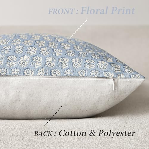 Foindtower Set of 2 Decorative Vintage Floral Print Throw Pillow Covers Neutral Modern Farmhouse Cushion Covers Boho Home Decor for Sofa Chair Couch Bedroom Living Room Outdoor,18×18 Inch,Powder Blue - color: Powder Blue, size: 18" x 18" (Pack of 2)