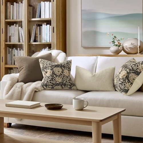 Vintage Floral Print Throw Pillow Covers 18x18 Set of 2 Neutral Modern Farmhouse Pillowcases Accent Decorative Cushion Covers Boho Home Decor for Couch Sofa Chair Bed Living Room, Black - color: Black, size: 18" x 18" (Pack of 2)